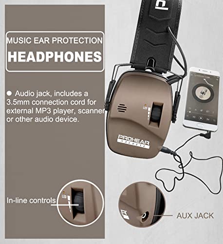 PROHEAR Digital Electronic Shooting Ear Protection Muffs with GEP02 Gel Ear Pads, Hunting 5X Sound Amplification Earmuffs, NRR 23dB Low Profile Hearing Protection for Gun Range - Brown - style: Electronic 2.0+gel Ear Pads-brown