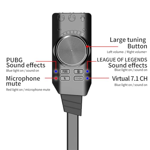 Vikye USB Sound Card Adapter, USB to 3.5mm Jacks 7.1 Channel Mute Button Volume Control USB External Stereo Sound Card for PC Laptop Headset, Vikyemyh5utipw6