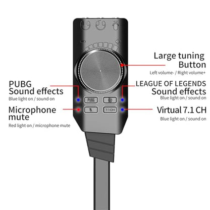 Vikye USB Sound Card Adapter, USB to 3.5mm Jacks 7.1 Channel Mute Button Volume Control USB External Stereo Sound Card for PC Laptop Headset, Vikyemyh5utipw6