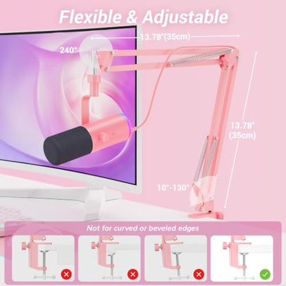 TONOR Dynamic Gaming Microphone XLR/USB Mic with AI Noise Cancellation - color: Pink