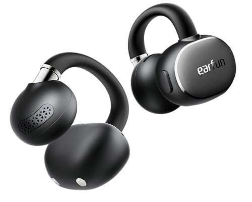 EarFun Clip 2 Open Ear Earbuds, Clip On Headphones, AI Translation Earbuds | LDAC, Hi-Res Audio, Bluetooth 6.0 for Running, Workout, 12mm Titanium Driver, 4 Mics AI Clear Call, Secure Fit, 40H Playtime - color: Black