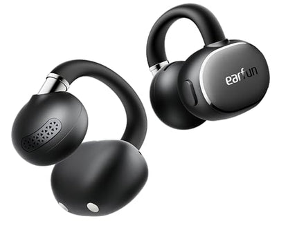 EarFun Clip 2 Open Ear Earbuds, Clip On Headphones, AI Translation Earbuds | LDAC, Hi-Res Audio, Bluetooth 6.0 for Running, Workout, 12mm Titanium Driver, 4 Mics AI Clear Call, Secure Fit, 40H Playtime - color: Black