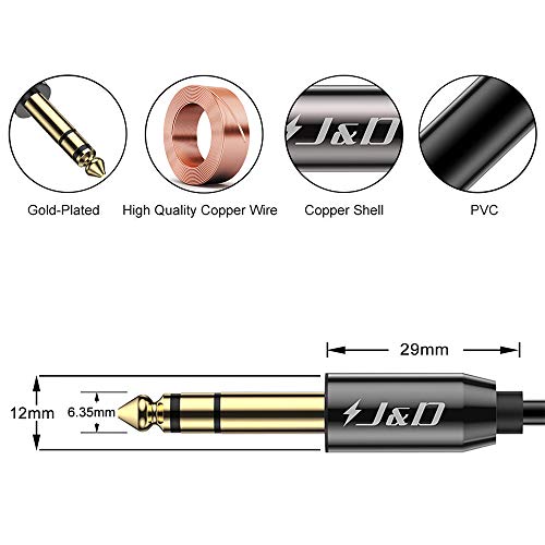 J&D 1/4 inch TRS Cable, Gold Plated Heavy Duty Copper Shell TRS 6.35mm Male to Male Balanced Stereo Audio Adapter, Quarter inch Guitar Interconnect Cable for Studio Monitors, Bass, Keyboard, 3 Feet - size: 3 Feet