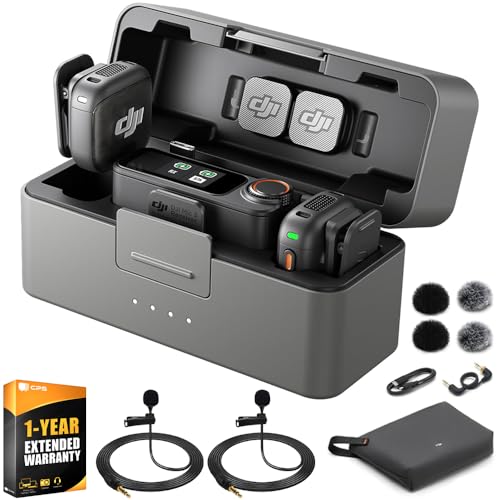 DJI Mic 3 (2 TX + 1 RX + Charging Case) Advanced Mini Wireless Microphone CP.RN.00000480.01 Bundle with 1 YR CPS Enhanced Protection Pack, 2X Deco Essentials 3.5mm Clip-On Mini Lapel Mic - size: DJI Mic 3 + 1 YR CPS Bundle