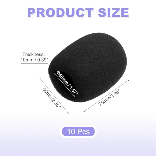 MECCANIXITY 10pcs Microphone Foam Covers, 40mm (1.57") ID 10mm (0.39") Thickness Microphone Windscreen Foam Cover for Most Handheld Microphones, Black - color: Black