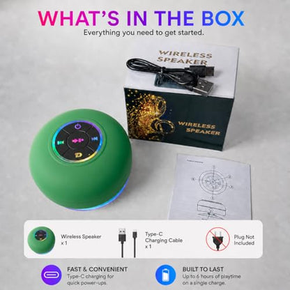 Bluetooth Shower Speaker with LED – Portable Wireless Mini Speaker with Mic & Suction Cup, IPX4 Water Resistant for Shower, Travel, Pool, River Floating, and Outdoor Fun (Green) - color: Green