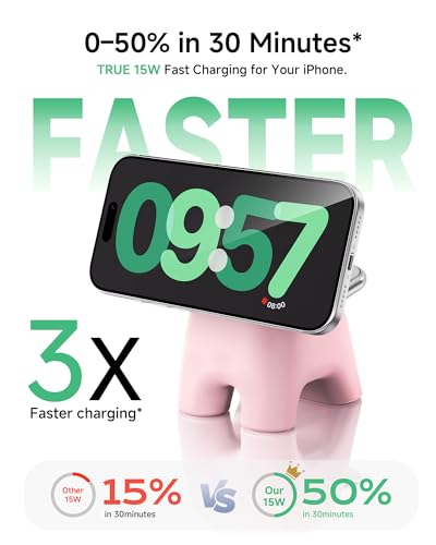 Magnetic Wireless Charging Station, Charger Stand for iPhone Apple Watch | 2026 2 in 1 Foldable Charger Stand 15W for iPhone 17 16 15 14 13 12 Pro Max, 5W for Apple Watch&Airpods, 30W Adapter included - color: Pink