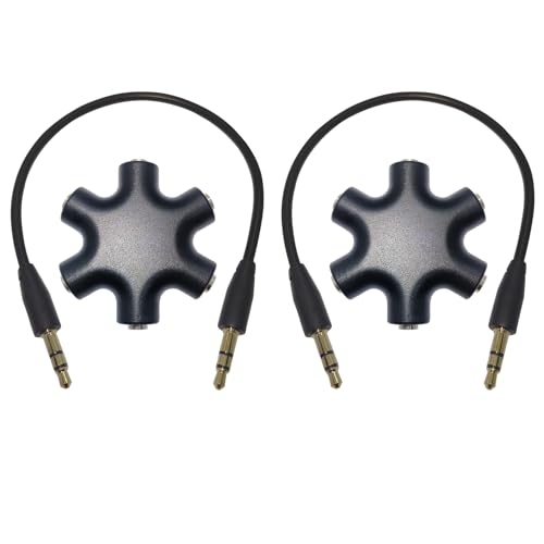 5-Jack Audio Headphone Splitter 5 Way for 3.5mm Devices Multi Earphone Splitter Adaptor 5 Ports Female Connector Adapter (2 Packs) - size: 2 packs