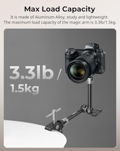 SMALLRIG Clamp w/ 1/4" and 3/8" Thread and 9.8 Inches Adjustable Friction Power Articulating Magic Arm with 1/4" Thread Screw for LCD Monitor/LED Lights - KBUM2732B - size: 9.8''+arm only