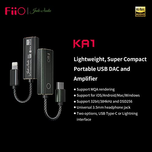 FiiO JadeAudio KA1 Headphone Amps Tiny Amplifier USB DAC High Resolution Lossless for Smartphones/PC/Laptop/Players(Lightning, Black) - size: KA1-B-LC