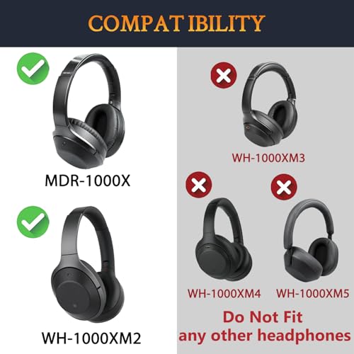 SOULWIT Replacement Kit for Sony WH-1000XM2 & MDR-1000X Headphones, Ear Pads Cushions + Headband Repair Part - Black - color: Black
