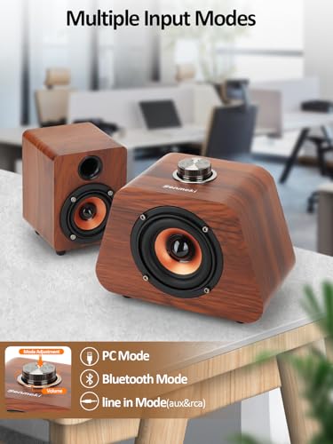 Computer Speakers, Mini PC Speaker with subwoofer,2.1 USB Powered Desktop Speakers, Bluetooth 5.0 and RCA Input pc Speakers for Desktop, Laptops, Phonograph, Phones, Tablets(K02) (Brown)