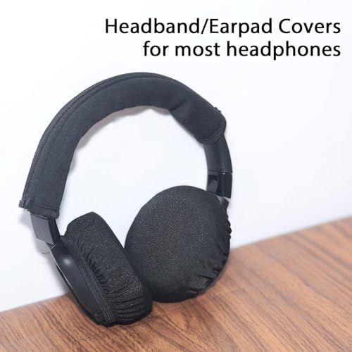 Adhiper Headphone Ear Pads Covers & Headband Cover, 1 Pairs Strechable Washable Sweat Headphone Ear Covers & Headband Cover Protector for Gym, Gaming, Fit 3.5" - 4.3" Earpads