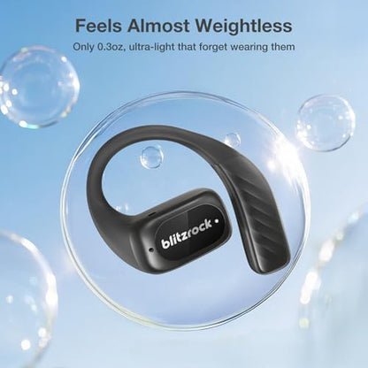 BlitzRock CT3 Open Ear Headphones Bluetooth 5.4, 32Hrs Playtime IPX5, 4-Mic ENC Clear Calls, Custom EQ App, Ergonomic Earhooks for Running/Cycling/Gym - color: Dark Black