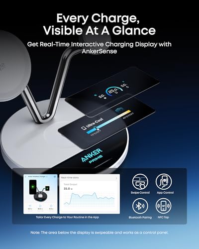 Anker Prime 3-in-1 Qi2.2 MagSafe Compatible 25W Wireless Charging Station | Smart Display with TEC Active Cooling, for iPhone 17, Apple Watch, AirPods Pro, and More (Adapter Included) - color: White