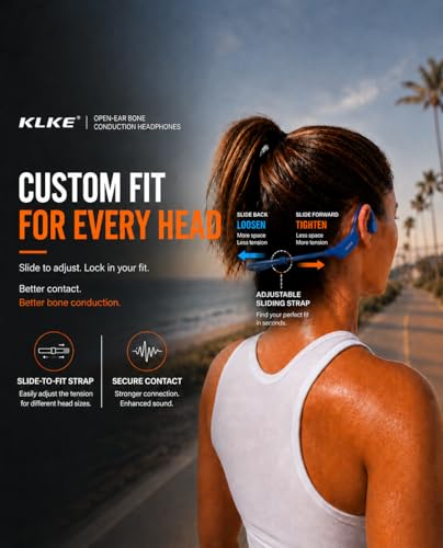 Bone Conduction Headphones for Running with mic and Rear Safety Light | Dual Sound Modes, Adjustable Fit, 10H Playtime, USB-C Charging, Clear Calls, Lightweight Comfort for Gym, Cycling and Hiking. - color: KLKE-Blue
