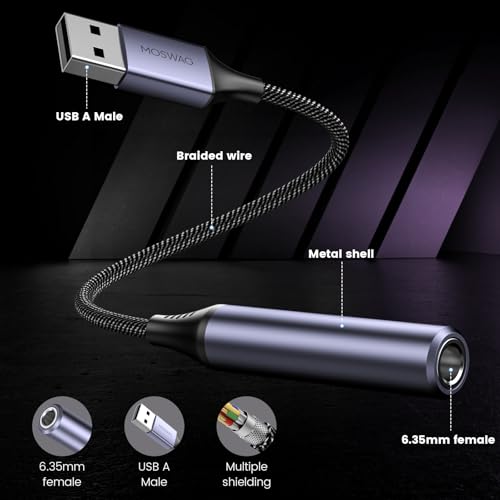 MOSWAG USB to 1/4 Jack Audio Adapter with External Sound Card