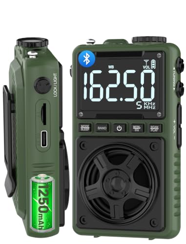 Bluetooth AM FM Shortwave Radio with NOAA Weather Alert,1250mAh Rechargeable Portable Pocket Radio with Best Reception,5W Big Speaker, Digital Tuner and Earphone,Support SD Card and USB MP3 Player - color: Green