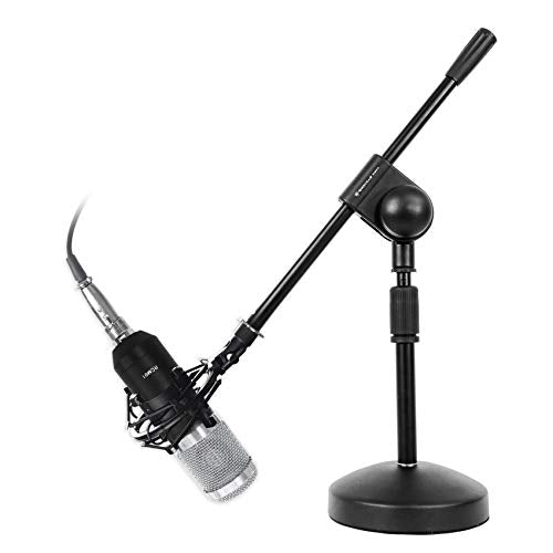 Rockville RCM01 Gaming Condenser Microphone Bundle with RDMS70 Mic Stand | 25mm Cardioid, 48V Phantom Power, XLR and 3.5mm Cables, Metal Shock Mount, Adjustable Boom Stand, Streaming Podcast, 2-Items