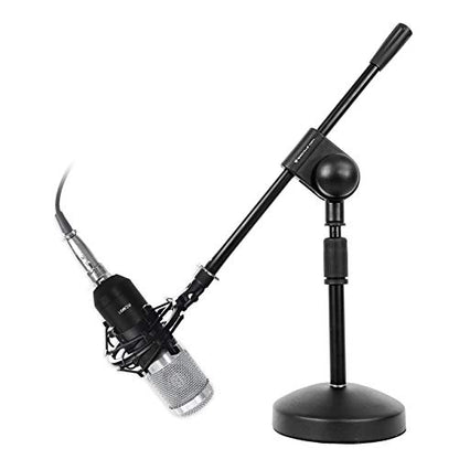 Rockville RCM01 Gaming Condenser Microphone Bundle with RDMS70 Mic Stand | 25mm Cardioid, 48V Phantom Power, XLR and 3.5mm Cables, Metal Shock Mount, Adjustable Boom Stand, Streaming Podcast, 2-Items