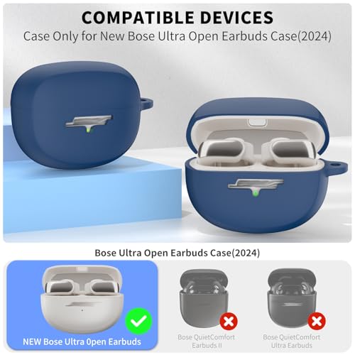 for New Bose Ultra Open Earbuds Case(2024), Blue | Silicone Shockproof Protective Cover for Bose Open Ear Wireless Earbuds Accessories with Carabiner - color: Blue