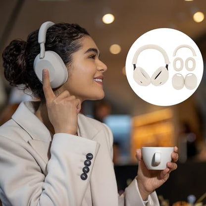 Adhiper XM5 Sweat Covers Accessories for Sony WH-1000XM5 - Beige | Soft Silicone Case, 3-in-1 Headphone Covers with Ear Cover & Headband Cover & Shell Protector, Sweatproof & Washable - color: Off White