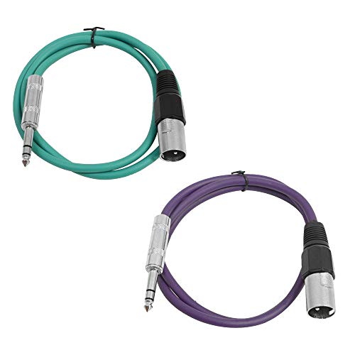 Seismic Audio - SATRXL-M3-2 Pack of 3 Foot 1/4 Inch TRS to XLR Male Patch Cables - Balanced - 3 Foot Patch Cord - Green and Purple - color: Green and Purple