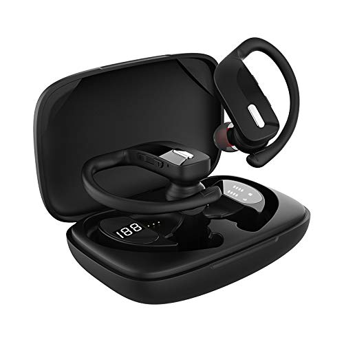 Sport Wireless Earbuds Bluetooth Headphones 80hrs Playtime Deep Bass Ear Buds with Earhook Noise Cancelling Mic Waterproof Earphones for Workout Running Black