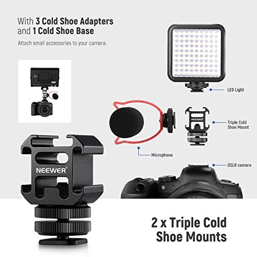 NEEWER 8 PCs Hot Shoe Mount Adapter Kit, Including Triple Cold Shoe Mounts, 1/4” Screw, Flash Stand Bracket, and Hotshoe Cover for DSLR Camera, LED Light, Microphone, Lighting Stands, Monitor - style: ST47(8-Pack)