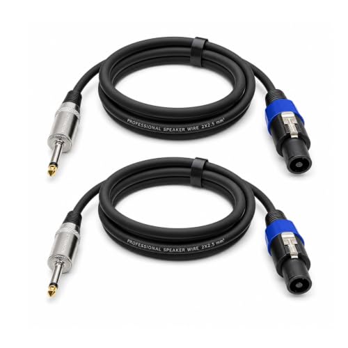 Speakon to 1/4 Inch Speaker Cable 3.3 Feet 2 Pack - Professional 12AWG DJ PA Audio Wire