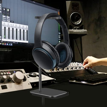 Headphone Stand Aluminum, Headset Holder with Solid Metal Base for Desk, Compatible with Most Headphones (Black) - color: Black