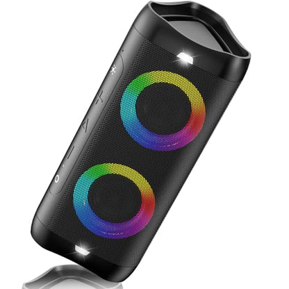 DONOW Portable Bluetooth Speaker with Lights, 30W Stereo Sound, Bass Boost, IPX5 Waterproof, 20H Playtime, Built-in Mic, Speakers Bluetooth Wireless for Home, Party, Outdoor, Travel(Black)