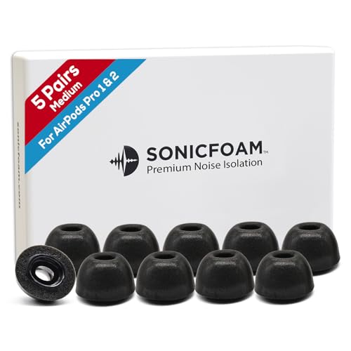 SFAir-1-2 Pro Medium - Memory Foam Earbud Tips - 5 Pairs - Black | Fits Airpods Pro 1 & 2, One Pair Lasts up to 4 weeks, Fits in Charging Case - size: Medium - AirPods Pro 1&2