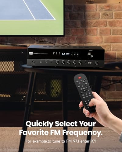Donner Stereo Receivers, 5.1 Channel Audio Amplifier with Bluetooth 5.3, Optical/Coaxial, USB, FM, 2 Mic-in, Echo, RCA, AC-3 Input for Home, Karaoke, Theater Speakers, 60W/4R & 25W×3 RMS, MAMP4 - size: 5.1 CH, 60W/4R & 25W×3
