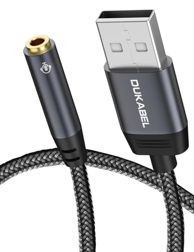 USB Audio Adapter, DUKABEL USB Aux Stereo Converter for PC, PS4, PS5-30CM | USB to 3.5mm Audio Jack Adapter, USB 2.0, TRRS Mic-Supported, for PC, Laptop, Mac, Desktops, Linux, PS4, PS5 and More - size: 20CM