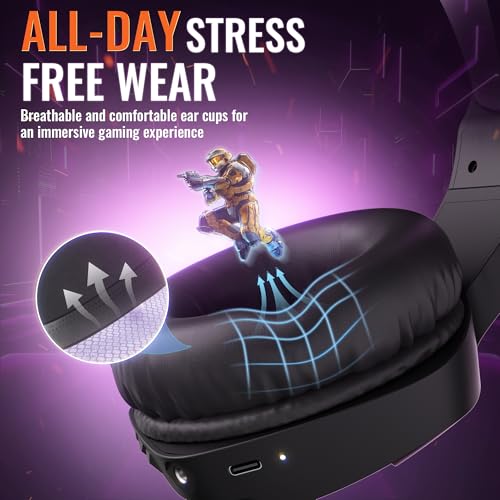 BINNUNE 2.4GHz Wireless Gaming Headset, Bluetooth 5.3 Gaming Headphones with Noise Canceling Mic, 120H Ultra-Long Battery, 50mm Drivers, Multi-Platform for PC / PS5 /PS4/ Switch/Mobile, Purple - color: Purple