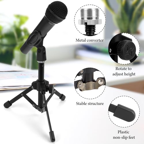 GEEKRIA for Creators Tabletop Tripod Mic Stand, Desktop Mic Stand with Foldable Non-Slip Feet, Compatible with Behringer XM8500, C-1, CAD Audio GXL2200, Marantz Pro MPM-1000, Nady SCM-1000
