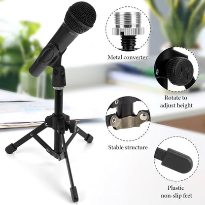 GEEKRIA for Creators Tabletop Tripod Mic Stand, Desktop Mic Stand with Foldable Non-Slip Feet, Compatible with Behringer XM8500, C-1, CAD Audio GXL2200, Marantz Pro MPM-1000, Nady SCM-1000