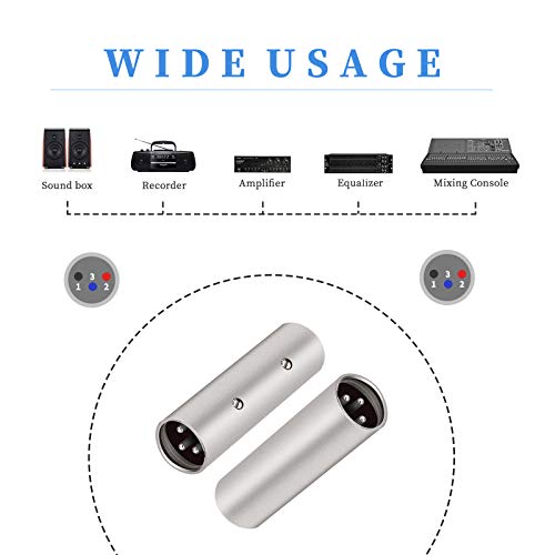 Tisino 3-Pin XLR Male to Male Adapter - 2 Pack | 3-Pin XLR Coupler Connector Gender Changer for Microphone/Mixer, XLR Female Input into Male Output - color: XLRM to XLRM