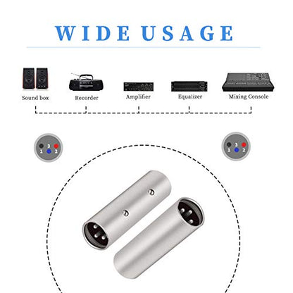 Tisino 3-Pin XLR Male to Male Adapter - 2 Pack | 3-Pin XLR Coupler Connector Gender Changer for Microphone/Mixer, XLR Female Input into Male Output - color: XLRM to XLRM