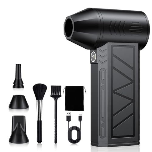 Compressed Air Duster, 130000 RPM High-Speed Electric Air Duster with Brushless Motor, 3 Magnetic Nozzles, 4 Speeds, LED Light & 5000mAh Rechargeable Battery for PC Keyboard Car Cleaning