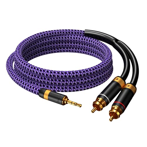 3.5mm Aux to RCA Audio Cable Audiophile 24K Gold-Plated Pure Copper Shell Braided Hi Fi Stereo Y Cord for Smartphones MP3 Tablets Speakers HDTV Purple (3.5mm Straight to 2 RCA, 6.5FT/2m) - size: 6.5 ft, style: 3.5mm Straight to 2 RCA