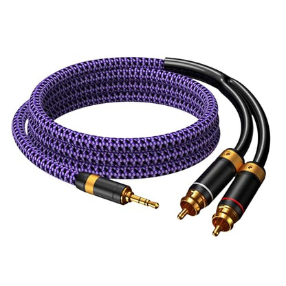 3.5mm Aux to RCA Audio Cable Audiophile 24K Gold-Plated Pure Copper Shell Braided Hi Fi Stereo Y Cord for Smartphones MP3 Tablets Speakers HDTV Purple (3.5mm Straight to 2 RCA, 6.5FT/2m) - size: 6.5 ft, style: 3.5mm Straight to 2 RCA