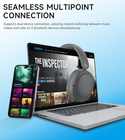 Edifier W800BT Pro Hybrid Active Noise Cancelling Over Ear Headphone, Gray | Bluetooth 5.4, Hi-Res Audio, AI Call Noise Cancellation, 45H Playtime, Fast Charging, Foldable, Wireless Over-Ear Headphones - color: Gray