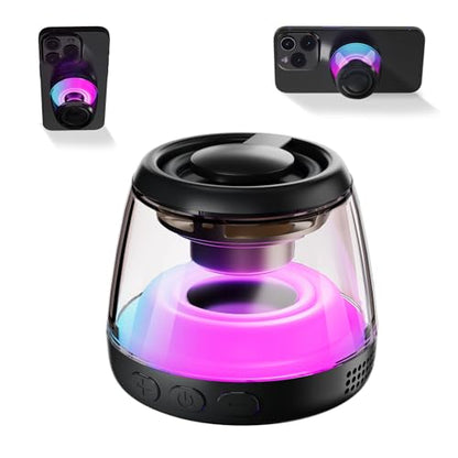 Magnetic Bluetooth Speaker,Induction Phone Stand,RGB Light Black | 5W magnetic Bluetooth speaker with phone stand, RGB lights, IPX5 protection, TF card playback and a portable lanyard. - color: Black-1PCS