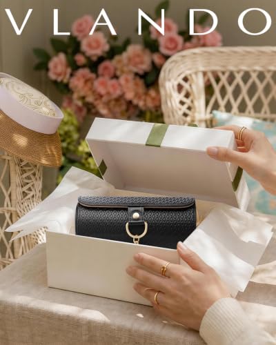 VLANDO Travel Jewelry Organizer, 3 Tier Roll Up Design, Hard Shell Storage | Stepped Sections Compartments Keep Jewelry Visible, Soft Lining Protect Pieces, Snap Closure, Travel Gift for Women Girl - color: A.Black