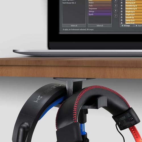 Dual Headphone Stand, Under Desk Hanger for Headphones, Gaming Headsets, Mobiles Accessories, Stick On, No Screws, Black