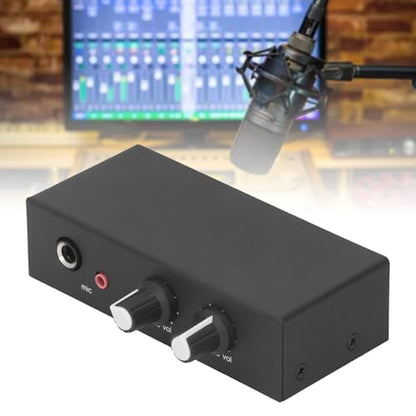 Stereo Sound Preamplifier, Microphone Headphone Amp with 3 Output Ports and Independent Volume Control, for Condenser Dynamic Mics Instruments Speakers