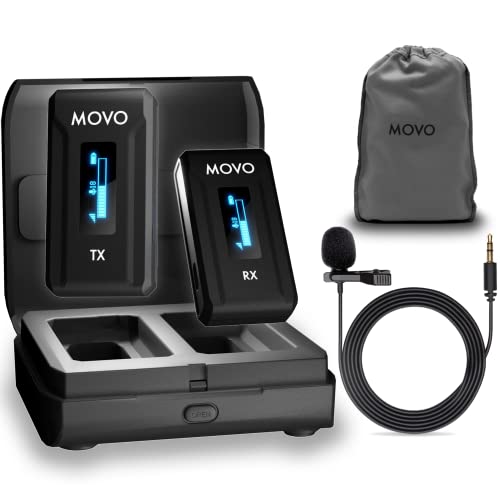 Movo WMX-2 Wireless Camera Microphone with Charging Case - Lavalier Mic for DSLR Cameras, Vlogging, Content Creation, Filmmaking - style: 1 Transmitter