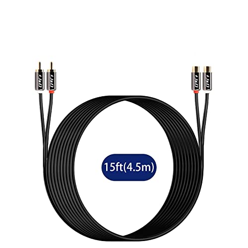 J&D 2 RCA Extension Cable, RCA Cable, Gold Plated Copper Shell Heavy Duty 2 RCA Male to Female Stereo Audio Extension Cable, 15 Feet - size: 15 Feet